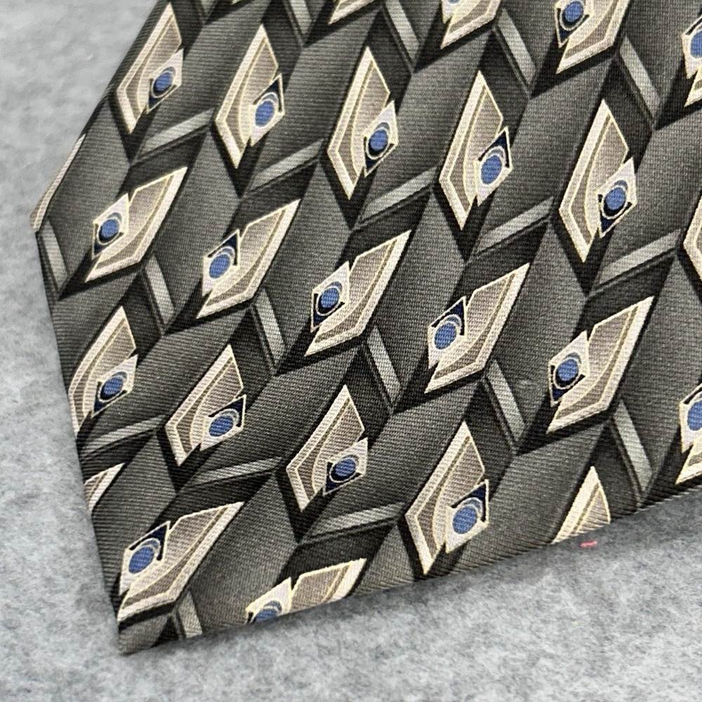 Stafford 100% Silk Tie Gray Blue Geometric Diamond Medallion Pattern Necktie